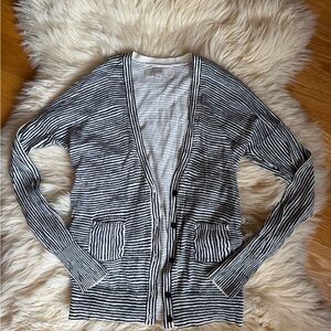 LOFT Black and White Geometric Cardigan Sweater